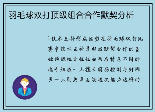 羽毛球双打顶级组合合作默契分析